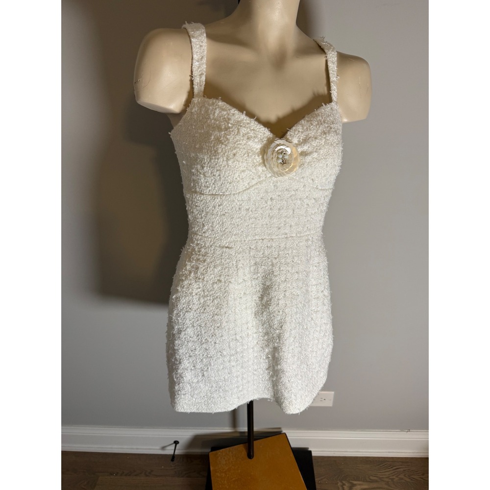 Dessy Collection Vivian Diamond Ivory Shimmer Boucle Flower Mini Dress 3163 2R